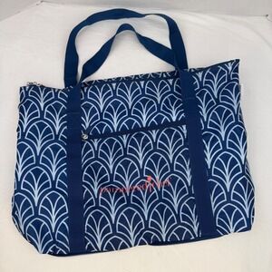 RuMe Pampered Chef Navy Blue Geometric Foldable Travel Tote Bag Zippered Pouch